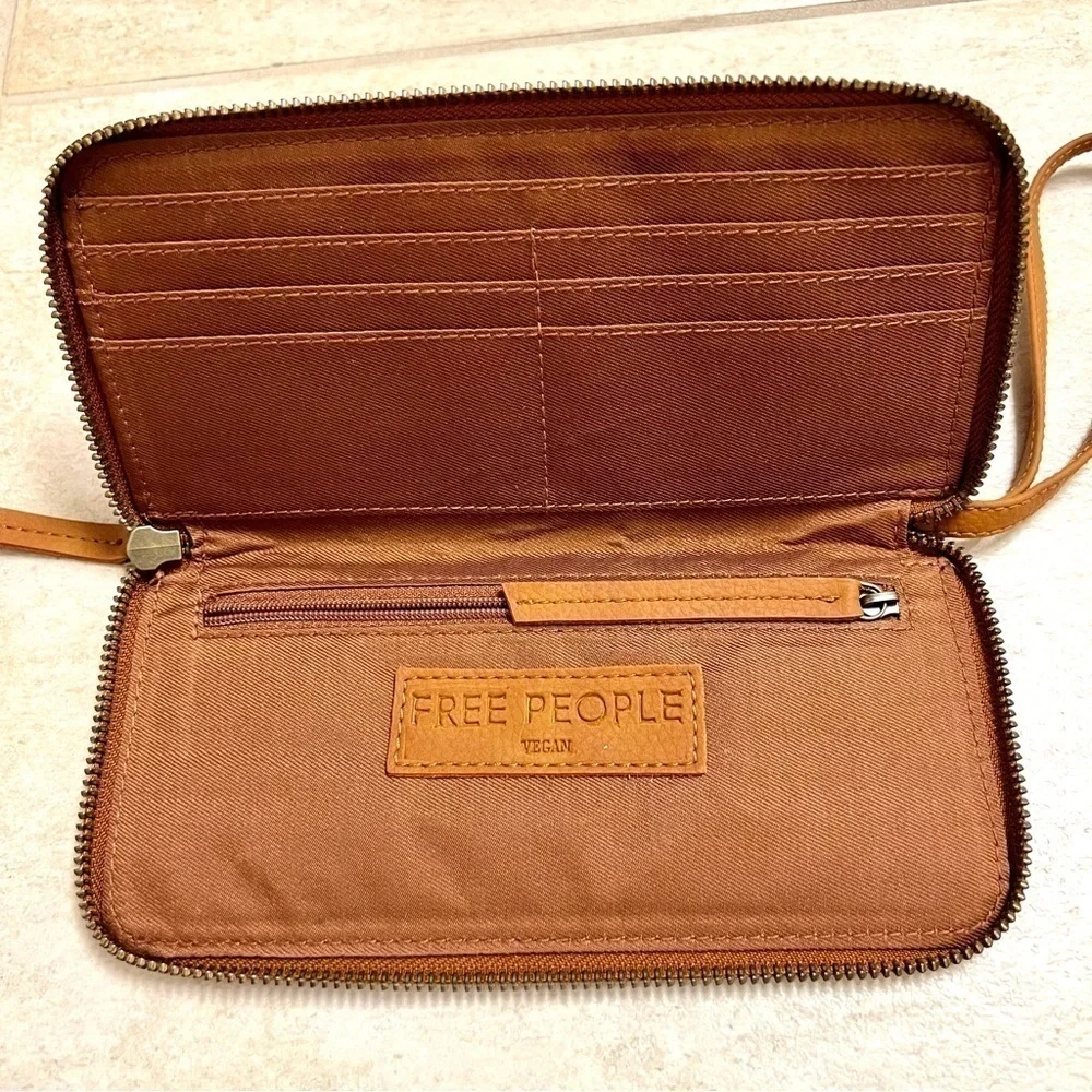 NWT FREE PEOPLE Distressed Vegan Wallet brown studded boho
